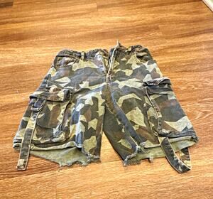 Rehab Lab Men's Camo Cargo Shorts S Green/Gray Canvas Distressed Pockets